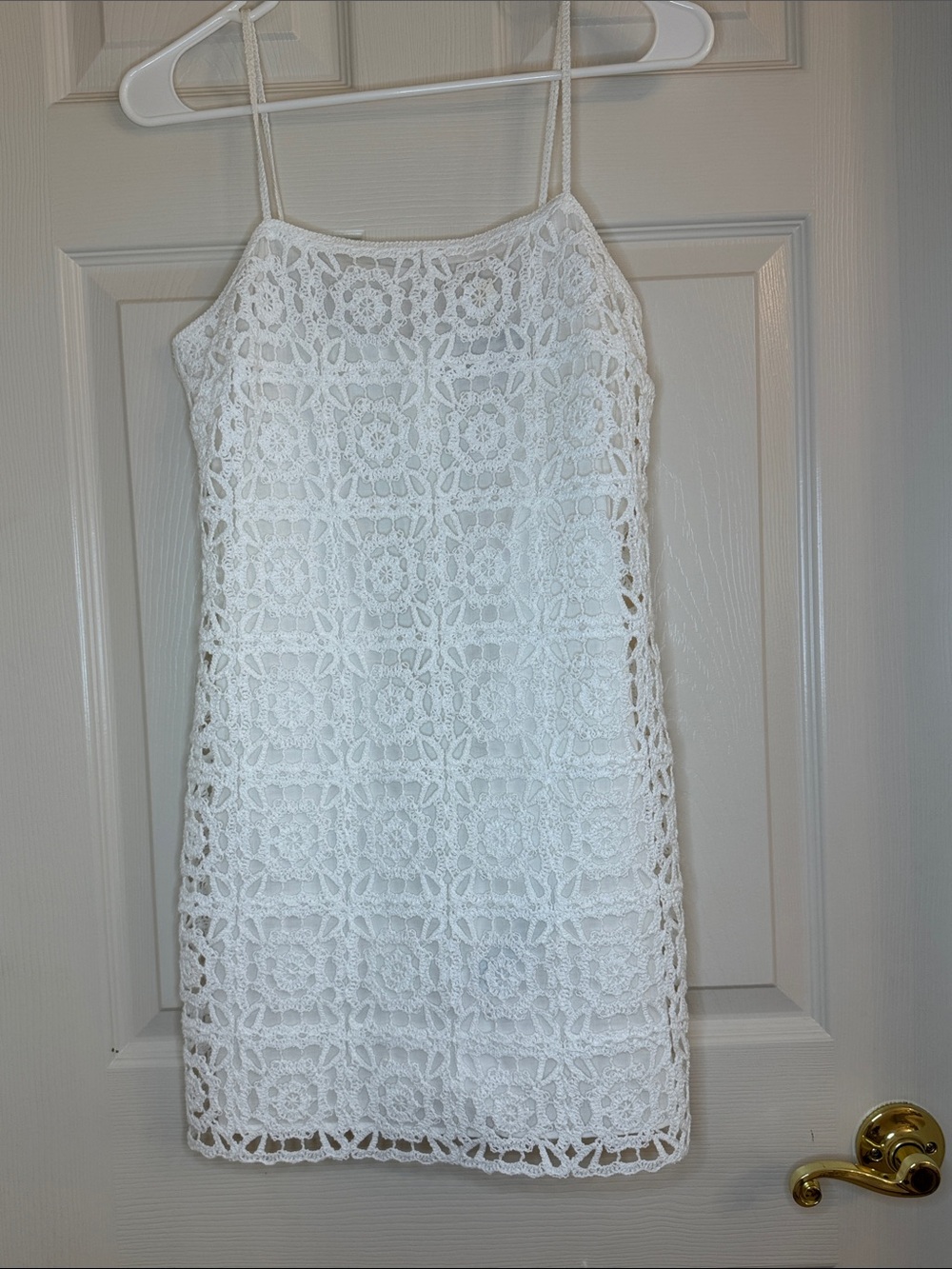 Zara White Crochet Mini Dress with Spaghetti Straps